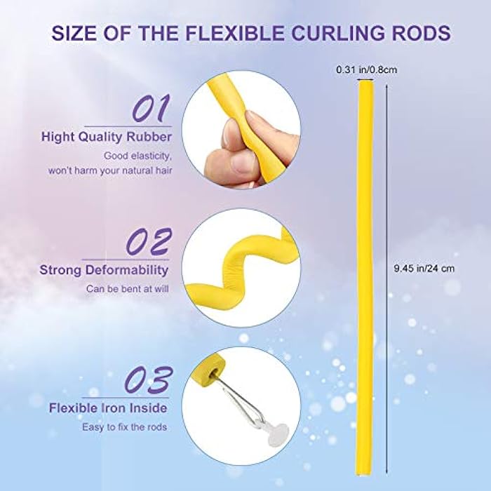 Ms Aloe 3Pack Flexible Twist-Flex Spiral Hair Curlers - Soft Foam No Heat Rollers for Long, Medium, Short Hair (Diameter 0.8cm, 30 Rods) - Image 2